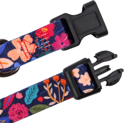 Rhea Rose Dog Collar for small Dogs Special Design Cute Floral Plant Pattern Girl Female Pet collar (Black, S)...