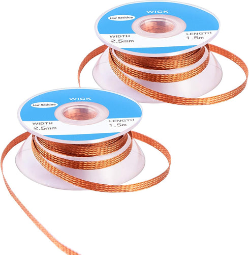 Solder Wicks, 2 Pack No-Clean Solder Braided Wicks Desoldering Wicks For Solder Removal Tool, 0.1 Inch Width 1.5 Meter Length...