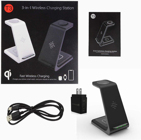 Wireless Charger,3 in 1 Fast Wireless Qi Charging Station Dock Stand for iPhone 14/13/12/11 Pro Max/XR/XS Max/XS/X, iWatch SE/7/6/5/4/3/2, Airpods...