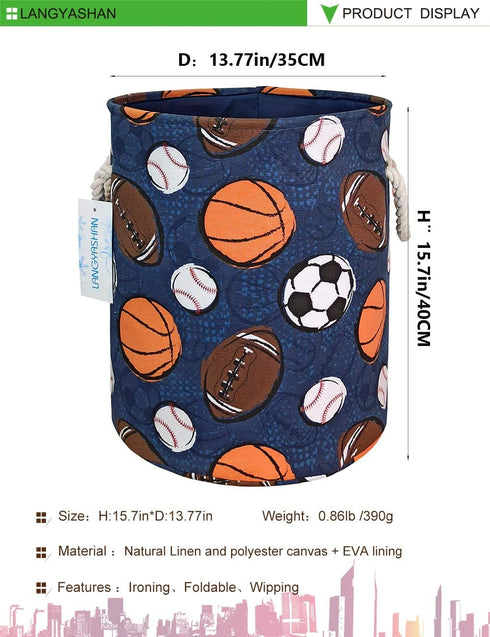 LANGYASHAN Laundry Basket Canvas Collapsible Organizer Storage Basket for Boys Girls Laundry Hamper Toy Bins Gift Baskets Bedroom Clothes Children...