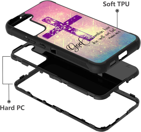 for Galaxy S22 Case, Heavy Duty 3 in 1 Hybrid Hard PC + Soft Silicone Shockproof Drop Protective Case for Samsung Galaxy S22 5G 6.2 inch, Christia...