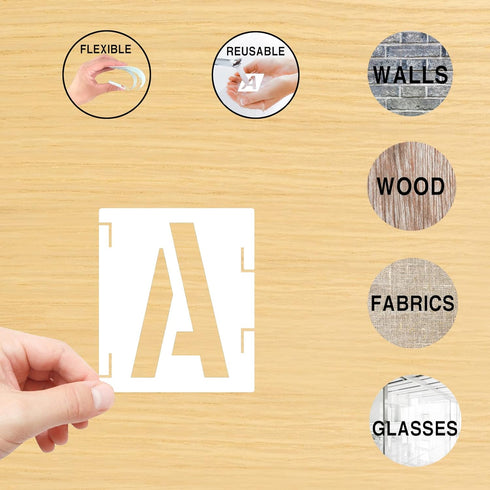 42Pcs Letter Stencils 3 inch, Symbol Numbers Craft Stencils, Reusable Alphabet Templates Interlocking Stencil Kit for Painting on Wood, Wall, Fabr...