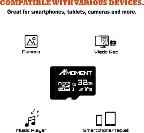 MMOMENT 32GB Micro SDHC Card, A1, UHS-I, U1, V10, Class 10 Compatible, Read Speed Up to 90 MB/s, SD Adapter Included...