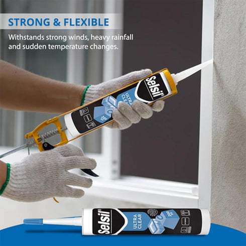 SELSIL Ultra Crystal Clear Mounting Adhesive & Sealant - Indoor & Outdoor Adhesive Tough & Flexible Construction Adhesive, 100% Transparent Bondin...