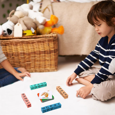 Wooden Blocks Spelling Game, Upgraded Matching Letter Alphabet Game with Reading Blocks Crossword Puzzle Flash Cards Storage Box Word Builder Educ...