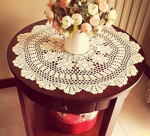 Damanni Beige Cotton Handmade Crochet Lace Tablecloth Doilies Table Overlay,Round,23 Inch,2PC...