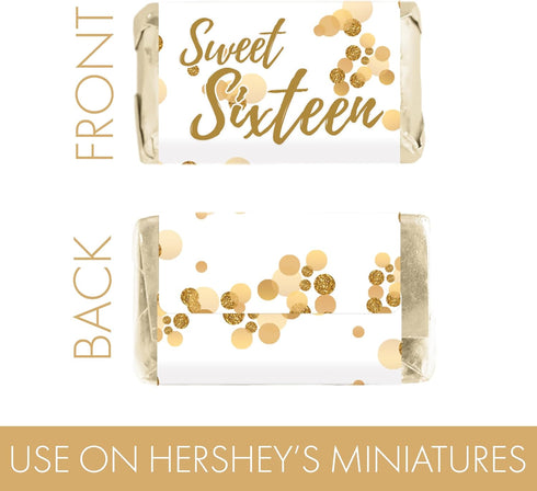 White and Gold Sweet 16 Birthday Party Mini Chocolate Candy Bar Wrappers - Sixteen 16th Party Favor Stickers - 42 Stickers...