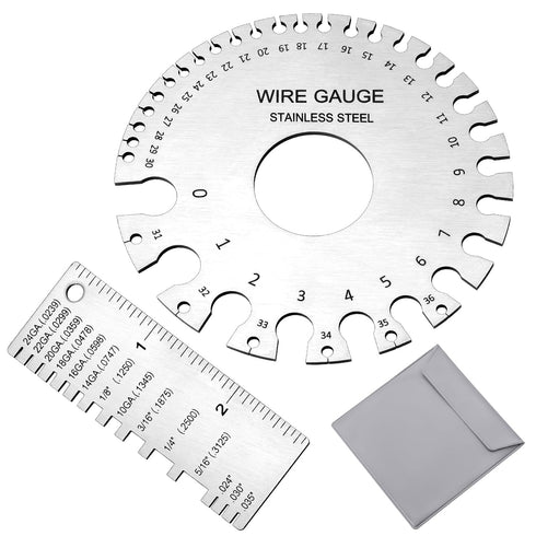 2 Pcs Stainless Steel Thickness Gauges Wire Gauge Measuring Tool, Metal Sheets Welding Tool Round Wire Cable Sheet Thickness Gage and Wire Thickne...