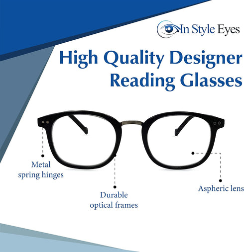 In Style Eyes Modern Reading Glasses - Full-rimmed, Classic Oval Style, Lightweight Frame with Metal Spring Hinges - Grey - 2.5x...