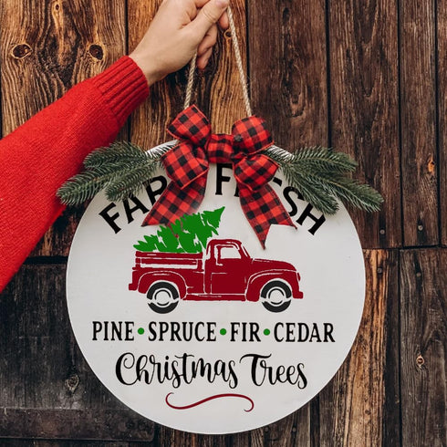 Large Farm Fresh Christmas Stencil, Round Paint Stencils for Crafts, Farmhouse Stencils for Painting on Wood - Tree Stencil Reusable, Pine Cedar T...