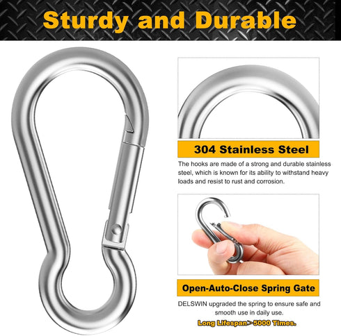 DELSWIN 25 Pcs Small Carabiner Clip - Stainless Steel Spring Snap Hook for Bird Feeders or Dog Leash & Harness, Quick Link Keychain(M4,40mm, can H...