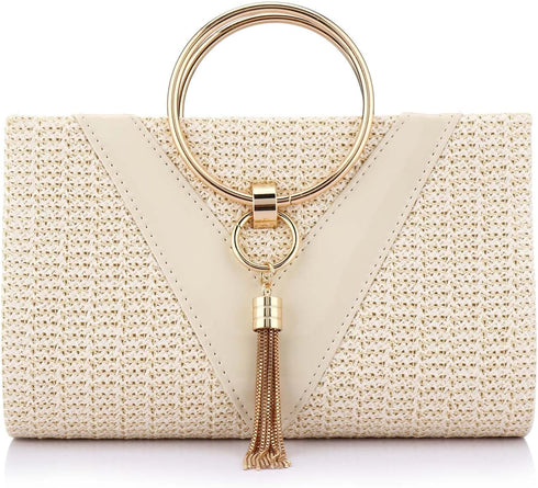 YYW Summer Beach Straw Evening Bag,Straw Clutch Purse Straw Handbag Shoulder Bag Top-handle Bag...