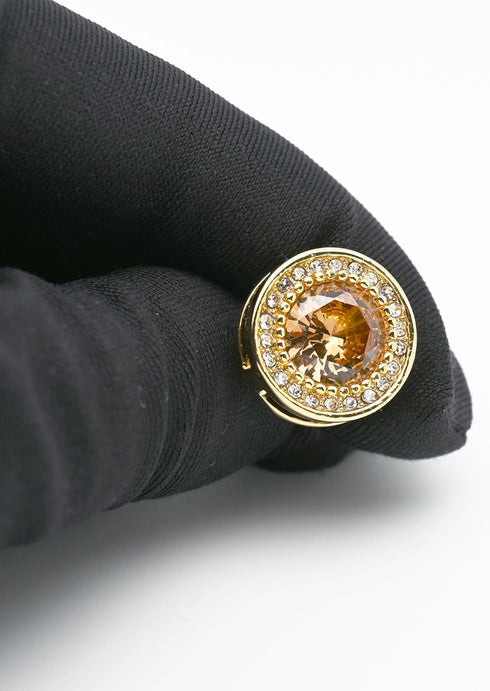 Round Brown Crystal Golden Cufflinks for Men Lady In Gift Case Zircon Gemstone Men's Cufflinks Jewelry Set for Wedding Anniversary Business Party ...