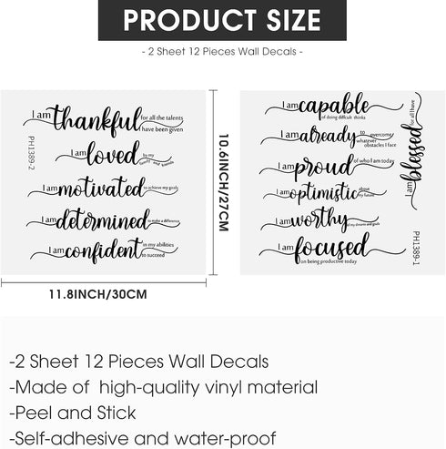 Epakh 2 Sheets Motivational Wall Stickers Decor Black Inspirational Wall Decal Art Inspirational Quote Stickers Vinyl Positive Wallpaper for Livin...