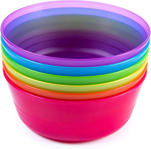 Kids Plastic Dinnerware Set of 6 Multi Color Bowls - Reusable, BPA-Free, Dishwasher Safe and Microwaveable...