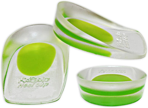 2 Pack - KidSole Shock Absorbing Lightweight Gel Heel Cups For Kid's With Sensitive Heels, Heel Spurs, Plantar Fasciitis, or Ankle Pain (Green Tod...