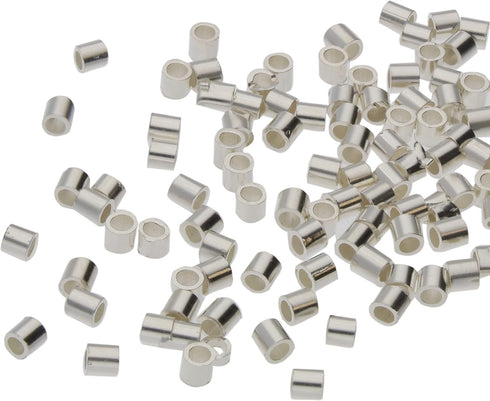 The Beadsmith Bead Elements Tube Crimp Beads, 2 x 2mm, 100 per Glass Vial, Box of 10 Vials, Silver Color, Uniform Cylindrical Shape, Designed to S...