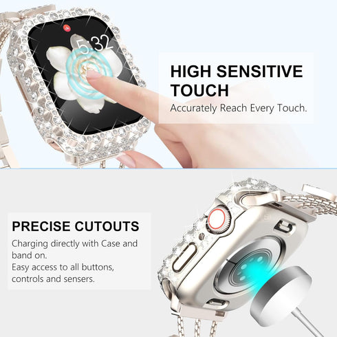 Wingle 2 in 1 Waterproof Case for Apple Watch 45mm Screen Protector Case Series 9 8 7, Bling Lace Edge Diamond Face Cover Full Glitter Rhinestone ...