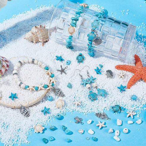 SUNNYCLUE 1 Box 217Pcs Turtle Beads Starfish Beads Boho Sea Turtle Bead Starfish Bead Bulk Shell Charm Summer Hawaii Ocean Turtle Charms Turquoise...