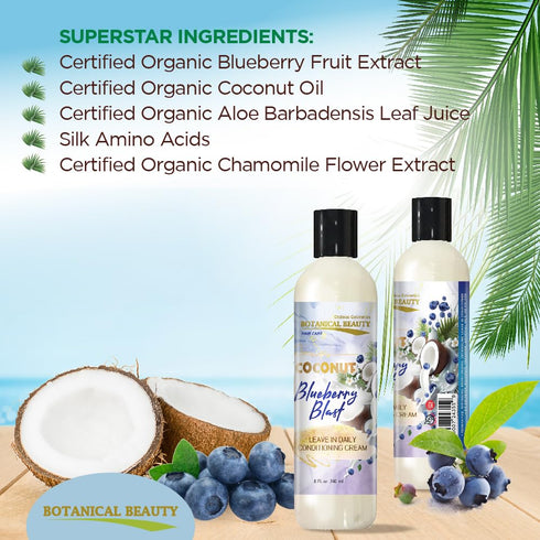 Coconut Blueberry Blast Leave-In Daily Conditioning Cream for Hair Softening, Detangling, Damage Repairing and Breakage Prevention 8 Fl. Oz. 240 m...