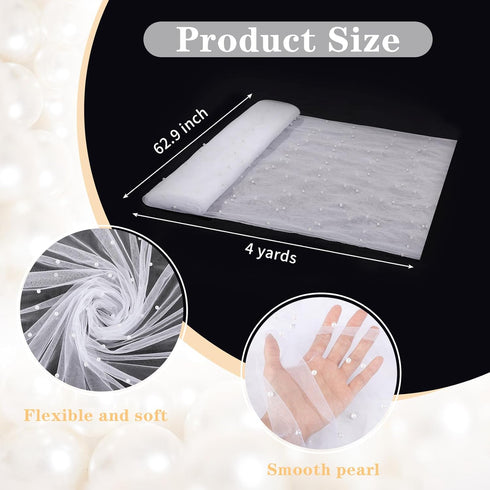 White Tulle Fabric 4 Yards Pearl Beaded Tulle by The Yard for DIY Wedding Dress Half Skirt Party Tablecloth Decor...