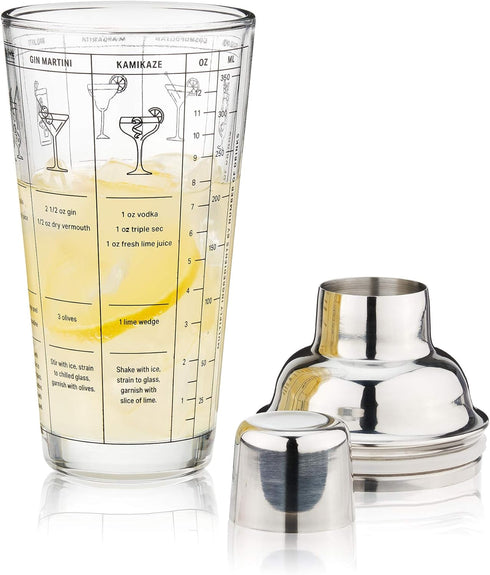 True Glass Cocktail Shaker with 7 Classic Recipes and Measurements for Cold Brew Cocktails, Home Bar Accessories, Bar Tools, Bartender Gifts, Host...