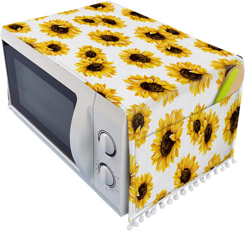Microwave Oven Top Cover Dustproof Linen Machine Protector Decorative Kitchen Appliance Cover with Side Storage Pockets 11.8x35.4inches Blooming S...