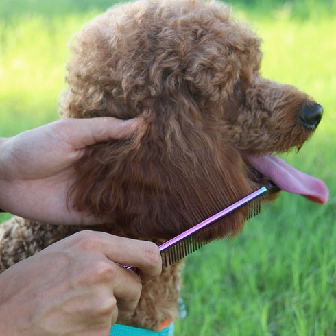 ROPO Dog Comb for Removing Matted Fur - Pet Dematting Comb with Rounded Teeth and Non-Slip Grip Handle - Prevents Knots and Mats for Long and Shor...