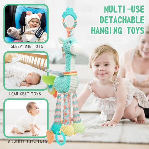 Koty Baby Hanging Toys, Plush Animals Baby Rattle Crinkle Squeaky Toys, Car Seat Stroller Mobile Toys for 0 3 6 9 12 Months, Sensory Learning Toys...