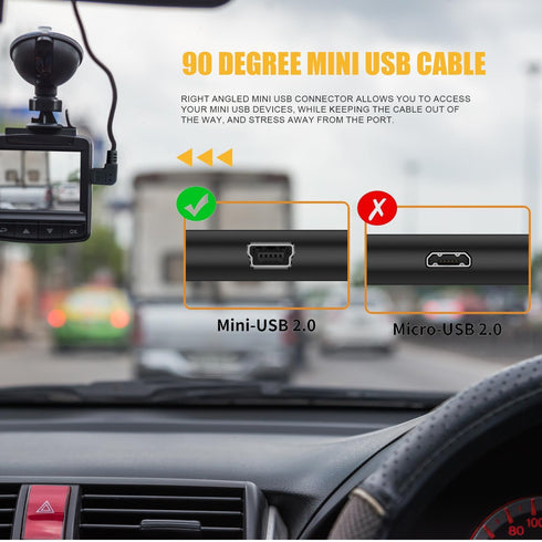 Mini USB Cable, 90 Degree USB 2.0 A to Mini B USB Cable,Right Angle USB 2.0 A-Male to Mini-B Adapter Cord Power Charger Wire for GPS Car Dash Cam ...