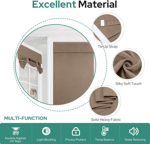 HOMEIDEAS Cappuccino Blackout Door Curtains Coffee Privacy French Door Curtain, 26 X 40 Inch Room Darkening Thermal Insulated Tie Up Shades Window...