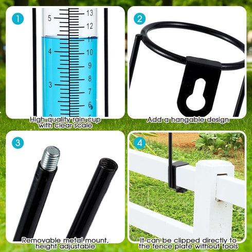 Freeze Proof Rain Gauge with Clamp Rain Gauge Outdoor Large Capacity Clear Number and Scale Rain Meter Adjustable Height Rain Measuring Tool for G...