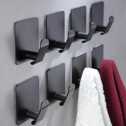 Taozun Adhesive Hooks 8 Packs, Black Wall Hooks for Hanging Coat/Towel Hooks Stainless Steel Waterproof Robe Hooks for Bathroom Bedroom Kitchen...