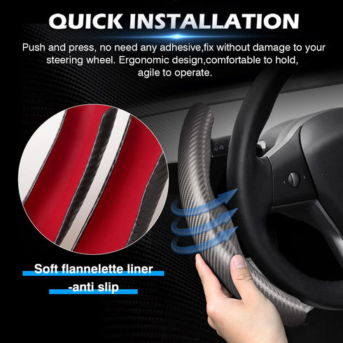 Cartist Carbon Fiber Steering Wheel Cover Custom Fit for Tesla Model 3 2017-2023 2024 and Model Y 2020-2023 2024 Anti Skid Leather Car Segmented S...