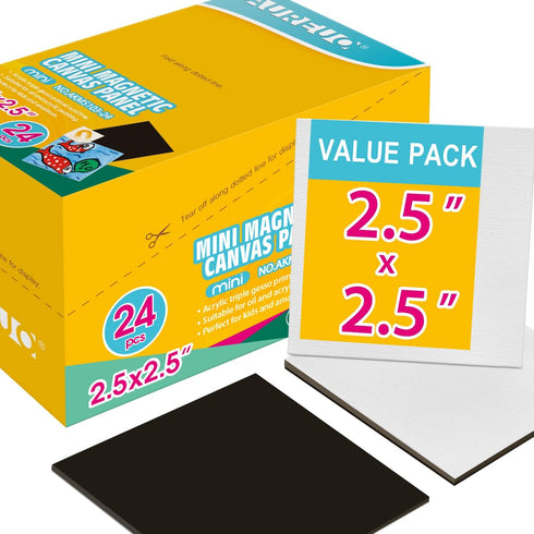AUREUO Mini Magnetic Canvas Panel 2.5x2.5 Inch / 24 Pack - Small Square Flat Canvas Board with Magnet Back Art Gift Set Bulk Pack Tiny Thin Canvas...