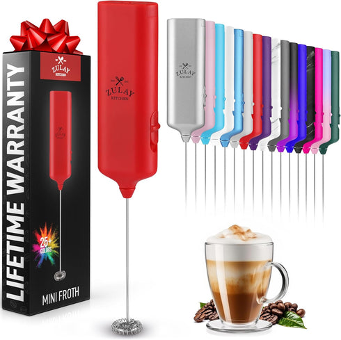 Zulay Kitchen Powerful Mini Milk Frother Handheld - Electric Hand Mixer - Portable Frother Wand for Coffee - Small Drink Blender for Lattes, Cappu...