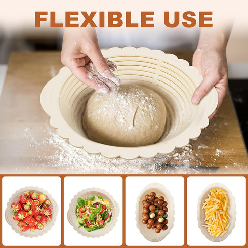 Silicone Banneton Bread Proofing Baskets, (Upgraded) 10 Inch Round & 12 Inch Oval Foldable Sourdough Baking Basket Bread, Set of 2 Foldable Proofi...