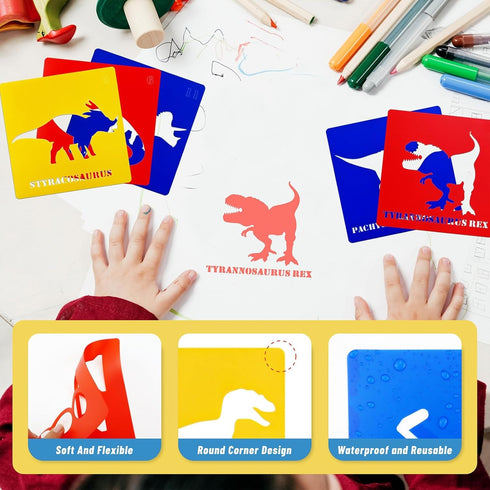 20 Pieces Dinosaur Stencils for Kids 5.1 Inches Drawing Stencils Chalk Stencils Large Washable Animal Themed Primary Shape Template for Kids Toddl...