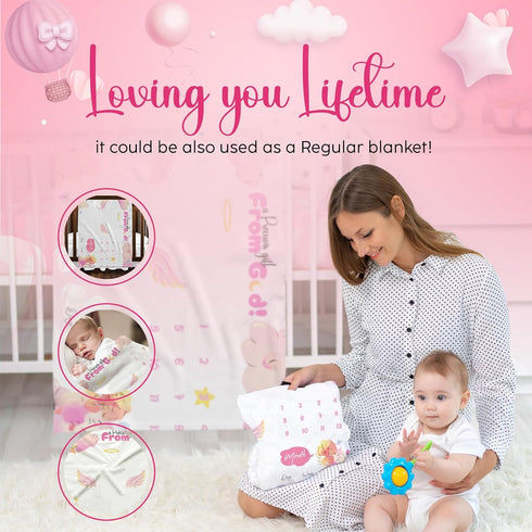Monthly Baby Milestone Blanket - Document Every Step with Milestone Blanket for Baby Girl - Personalized and Durable Keepsake Baby Monthly Milesto...