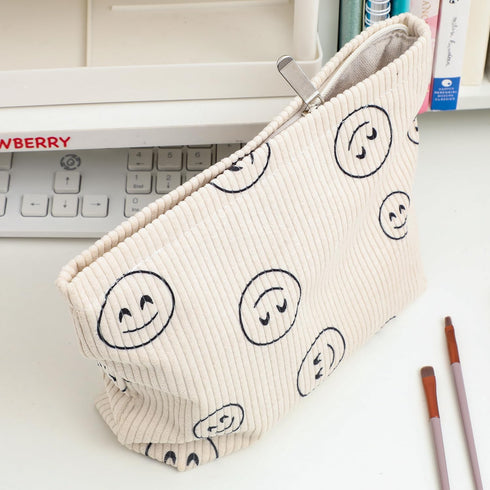 Cosmetic bag Makeup bag Preppy Cute Corduroy Toiletry bag for women travel essentials (Full beige)...