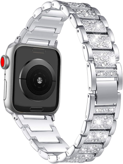 Bling Bands Compatible with Apple Watch Band 42mm/41mm/40mm/38mm Iwatch Series 10/9/8/7/SE/6/5/4/3/2/1, Women Metal Rhinestone Dressy Replacement ...