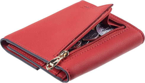 Travelambo RFID Blocking Small Mini Compact Wallet Coin Pouch Holder Trifold Credit Card Holder Pocket Purse for Women (Napa Red)...
