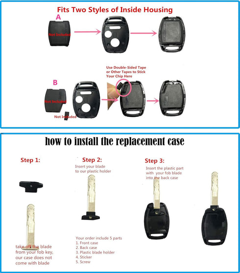 3+1 Buttons Replacement Key Fob Cover Case fit for Honda 2003-2012 Accord 2006-2013 Civic EX 2009-2015 Pilot 2005-2006 CR-V Ridgeline Odyssey Keyl...