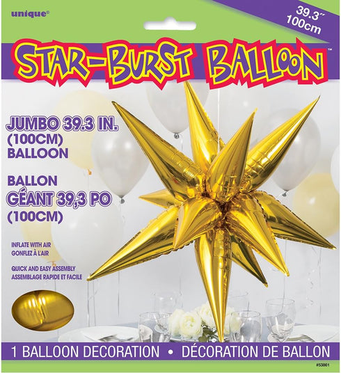 Gold 12-Point Jumbo 3D Star Foil Balloons, 5-Pack - Extra-Large & Durable Party Decoration, Perfect for Any Celebrations...