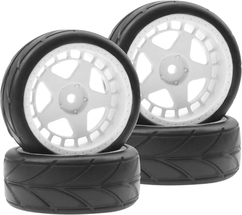 ShareGoo RC OD 2.55" Nylon 12mm Hex Wheels & Rubber Tires Set Compatible with Traxxas Tamiya Sakura HSP Redcat 1/10 RC On-Road Touring Drift Car (...