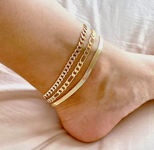 DEARMAY Gold Ankle Bracelets for Women, 14K Gold Anklets for Women Waterproof Cuban Link Anklets Set Layered Anklet Bracelets for Women Anklet for...