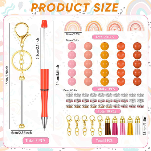10 Set Beadable Pens and Beadable Keychain with Tassels, Lobster Clasps, Pendants Plenty Colorful Beads Bulk DIY Making Kit for Women Kid Student ...