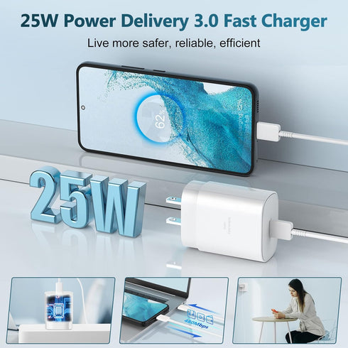 USB C Fast Charger, 25W Super Fast Charger Type C Wall Charger Block with Android Phone Charger 8FT Cable for Samsung Galaxy S22/S22 Ultra/S22+/S2...