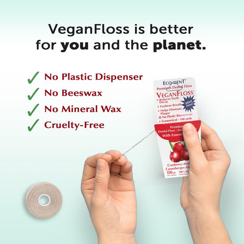 Eco-Dent VeganFloss Dental Floss, Waxed, Cranberry-Aloe - Floss with Vegan Plant-Based Wax, Recyclable Cardboard Packaging, 100 Yds (Pack of 6)...