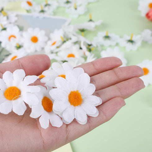 SULOLI 100 Pack Easter Fabric Decorative Daisies Flower Spring for Easter Bonnet Craft Decorations(White)...